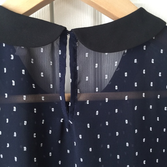 BCBGeneration Navy Sheer Blouse Peter Pan Collar - Picture 6 of 9